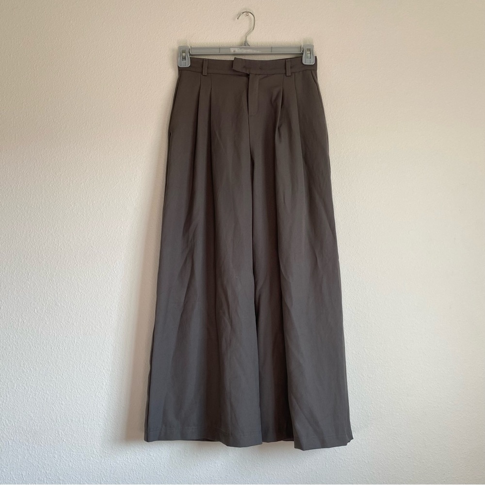 Gray Pleated Wide Leg Trousers